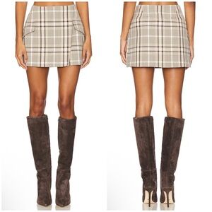 SIMKHAI Payton Wrap Mini Skirt in Sand Plaid Size 0